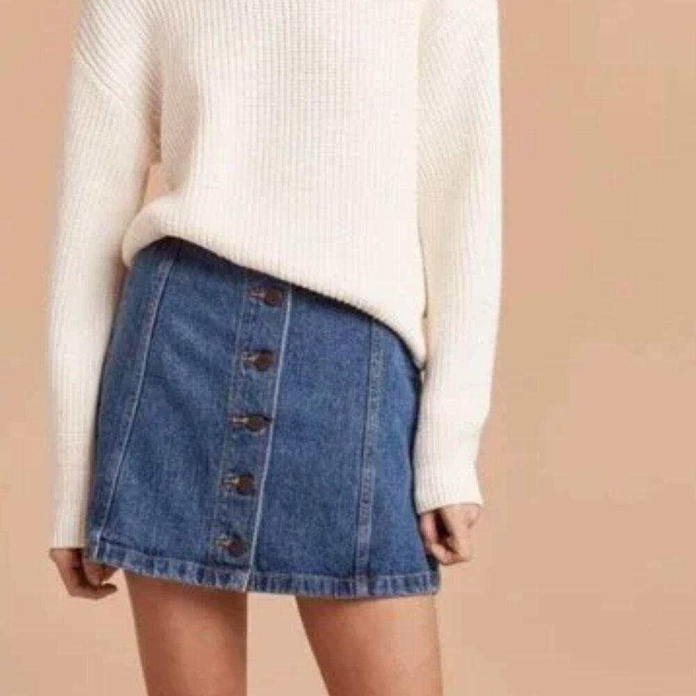 Aritzia Wilfred Free Aherns Exposed Button Front Denim Mini Skirt Size 6